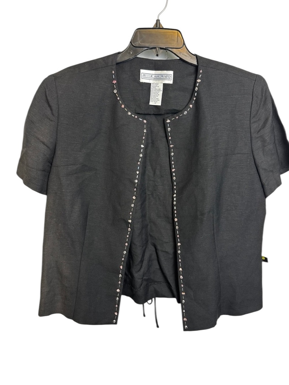 Jessica Howard Size 12 linen black embellished top jacket deadstock y2k witchy